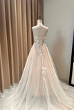 Champagne Tulle Lace Puff Sleeve Long A-Line Evening Party Dress HZ0429