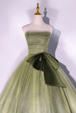 Green Strapless Tulle Long Formal Dress, A-Line Evening Party Dress HZ0429
