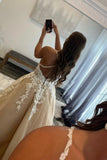 Champagne V-Neck Lace Long Prom Dresses, A-Line Formal Party Gown HZ0429