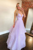 Purple V-Neck Tulle Long Prom Dress, A-Line Evening Party Dress HZ0429