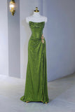 Green Sequins Long Mermaid Prom Dress, Green Strapless Evening Party Dress HZ0429