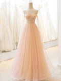 Cute Tulle Long Prom Dress, A-Line Strapless Evening Dress HZ0429
