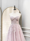 Cute Tulle Sweetheart Long Party Dress with Lace, Beautiful A-Line Prom Dress HZ0429