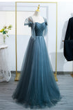Blue Tulle Long A-Line Prom Dress, Lovely Blue Evening Party Dress HZ0429