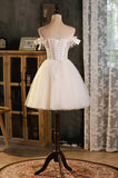 A-Line Tulle Short Prom Dress, Cute Champagne Off the Shoulder Party Dresses HZ0429