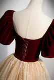 Cute Velvet Tulle Long Prom Dress, A-Line Evening Dress HZ0429