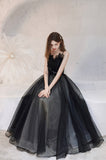 Black Long A-Line Tulle Prom Dress, Lovely Black Evening Dress HZ0429