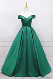 Green Satin Long Prom Dress, Off the Shoulder Evening Party Dress HZ0429