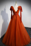 Simple V-Neck Tulle Long Prom Dress, A-Line Formal Evening Dress HZ0429