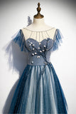 Blue Tulle Long Prom Dresses, A-Line Formal Evening Dresses HZ0429
