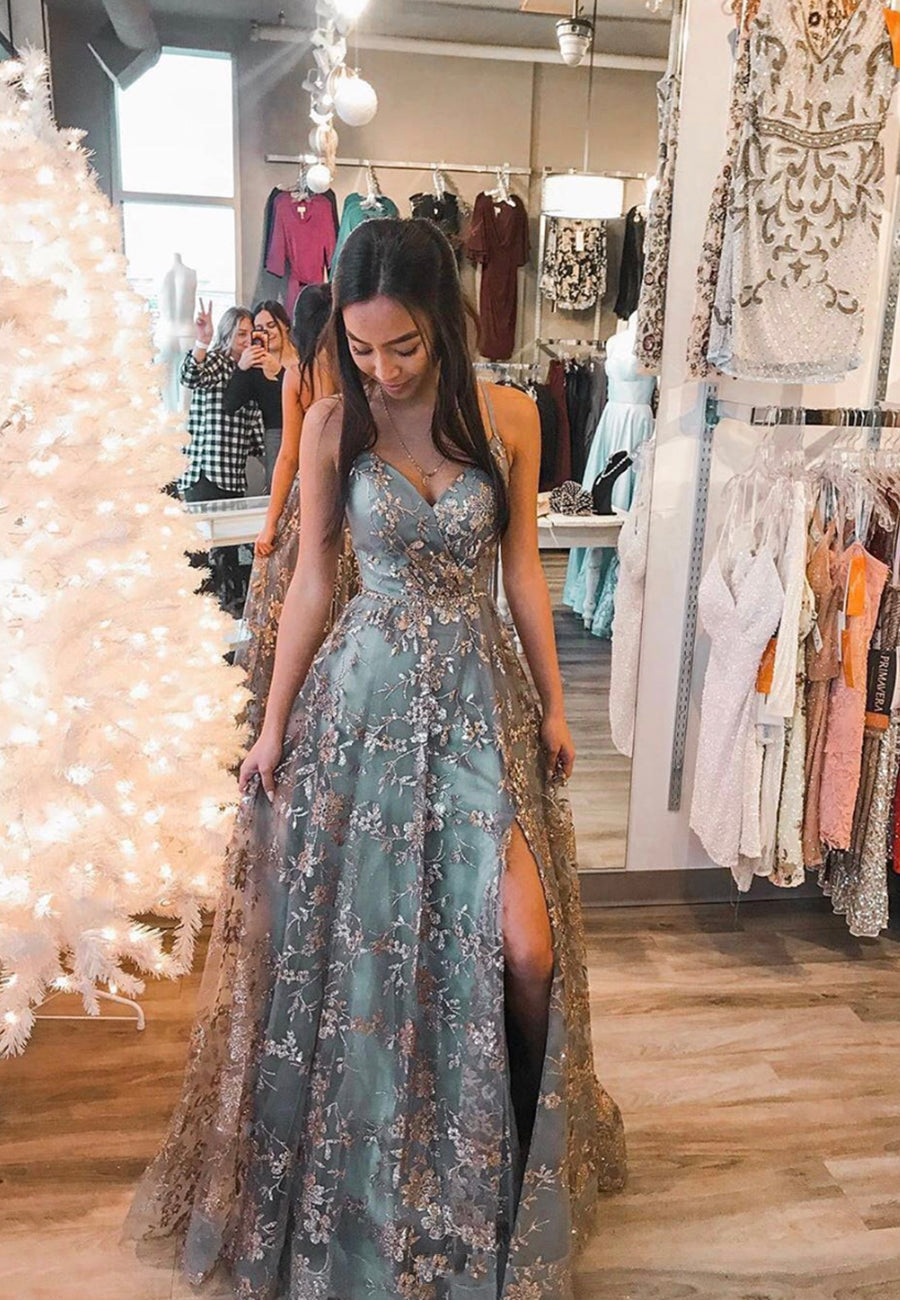 Stylish Tulle Sequins Long Prom Dresses, A-Line Formal Graduation Dres – vxkss