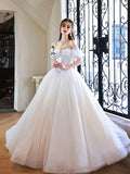 Gorgeous Tulle Off Shoulder Princess Dress, White Long Prom Dress HZ0429