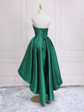 Green Satin High Low Party Dresses, Strapless Green Homecoming Dresses HZ0429