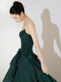 Dark Green Satin Long Prom Dress, A-Line Strapless Evening Party Dress HZ0429