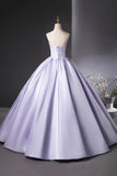 Lilac Satin Floor Length A-Line Prom Dress, Beautiful Strapless Party Dress HZ0429