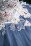 White Floral and Gray Tulle Long Prom Dress, Beautiful A-Line Party Dress HZ0429