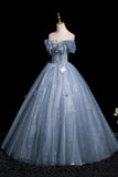 Beautiful Blue Butterfly Appliques Sequins Prom Dress, A-Line Backless Party Dress HZ0429