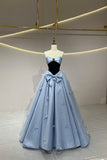Blue Strapless Satin Tulle Long Prom Dress, Beautiful A-Line Princess Dress HZ0429