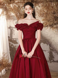 Beautiful Off the Shoulder Long Formal Prom Dresses, Burgundy  A-Line Evening Dress HZ0429