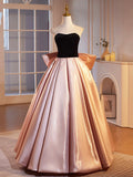 Black Velvet and Pink Satin Floor Length Prom Dress, Beautiful A-Line Strapless Party Dress HZ0429