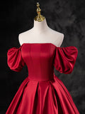 Burgundy Satin Off the Shoulder Formal Dress, A-Line Burgundy Evening Dress HZ0429