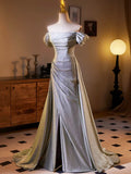 Sliver Sequins A-line Long Formal Dress, Shiny Off the Shoulder Evening Party Dress HZ0429
