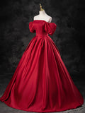 Burgundy Satin Off the Shoulder Formal Dress, A-Line Burgundy Evening Dress HZ0429
