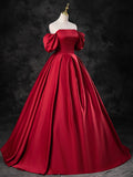 Burgundy Satin Off the Shoulder Formal Dress, A-Line Burgundy Evening Dress HZ0429