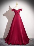 Burgundy Spaghetti Strap Satin Long Prom Dress, A-Line Evening Party Dress HZ0429