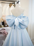 Blue Satin Long Prom Dress, A-Line Off the Shoulder Evening Party Dress HZ0429