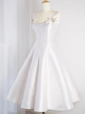 White Satin Short Prom Dress, Simple A-Line Evening Party Dress HZ0429