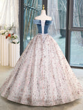 Blue Velvet and Tulle Long Prom Dress, Off Shoulder Evening Dress Party Dress HZ0429