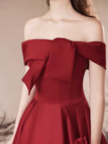 Burgundy Satin Long Prom Dress, Off the Shoulder Evening Party Dress HZ0429