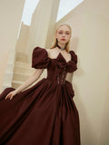 Gorgeous Satin Long Prom Dress, A-Line Puff Sleeve Evening Dress HZ0429
