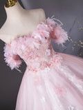 Pink Flower Fairy Tulle Floor Length Formal Dress, Beautiful Off the Shoulder Party Dress HZ0429