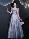 Blue Tulle Long Prom Dress, Beautiful A-Line Evening Party Dress HZ0429