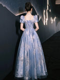 Blue Tulle Long Prom Dress, Beautiful A-Line Evening Party Dress HZ0429