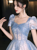 Blue Tulle Long Prom Dress, Beautiful A-Line Evening Party Dress HZ0429