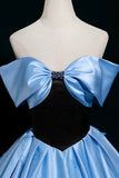 Black Velvet and Blue Satin Long Prom Dress, A-Line Off the Shoulder Party Dress HZ0429