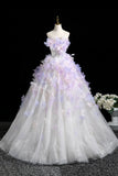 White Tulle and Lavender Appliques Long Prom Dress, Beautiful Fairy Party Dress HZ0429