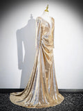 Gold Sequins Prom Party Dress, Shiny Long Sleeve Evening Formal Dress HZ0429