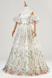 White Tulle Lace Floor Length Prom Dress, A-Line Off the Shoulder Formal Party Dress HZ0429