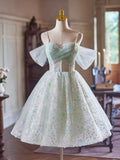 Green Tulle Knee Length A-Line Party Dress, Lovely Off the Shoulder Evening Dress HZ0429