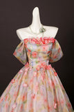 Off-the-Shoulder Floral Print Ball Gown with 3D Flowers Prom Formal Dress HZ0429