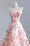 Pink Sequins Long A-Line Prom Dress, Beautiful Strapless Evening Party Dress HZ0429