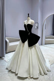 Black Velvet and White Satin Long Prom Dress, A-Line Sweetheart Neck Party Dress HZ0429