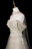 Elegant Off Shoulder Party Dress with Floral Bodice and Soft Tulle Skirt HZ0429