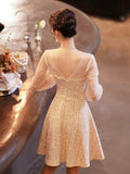 Beautiful A-Line Short Prom Dress, Long Sleeve Evening Party Dress HZ0429