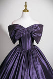 Retro Purple Satin Long Prom Dress, Elegant Off the Shoulder Formal Dresses HZ0429
