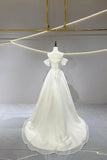 Ivory Tulle Lace-up Long Prom Dress, A-Line Off the Shoulder Party Dress HZ0429